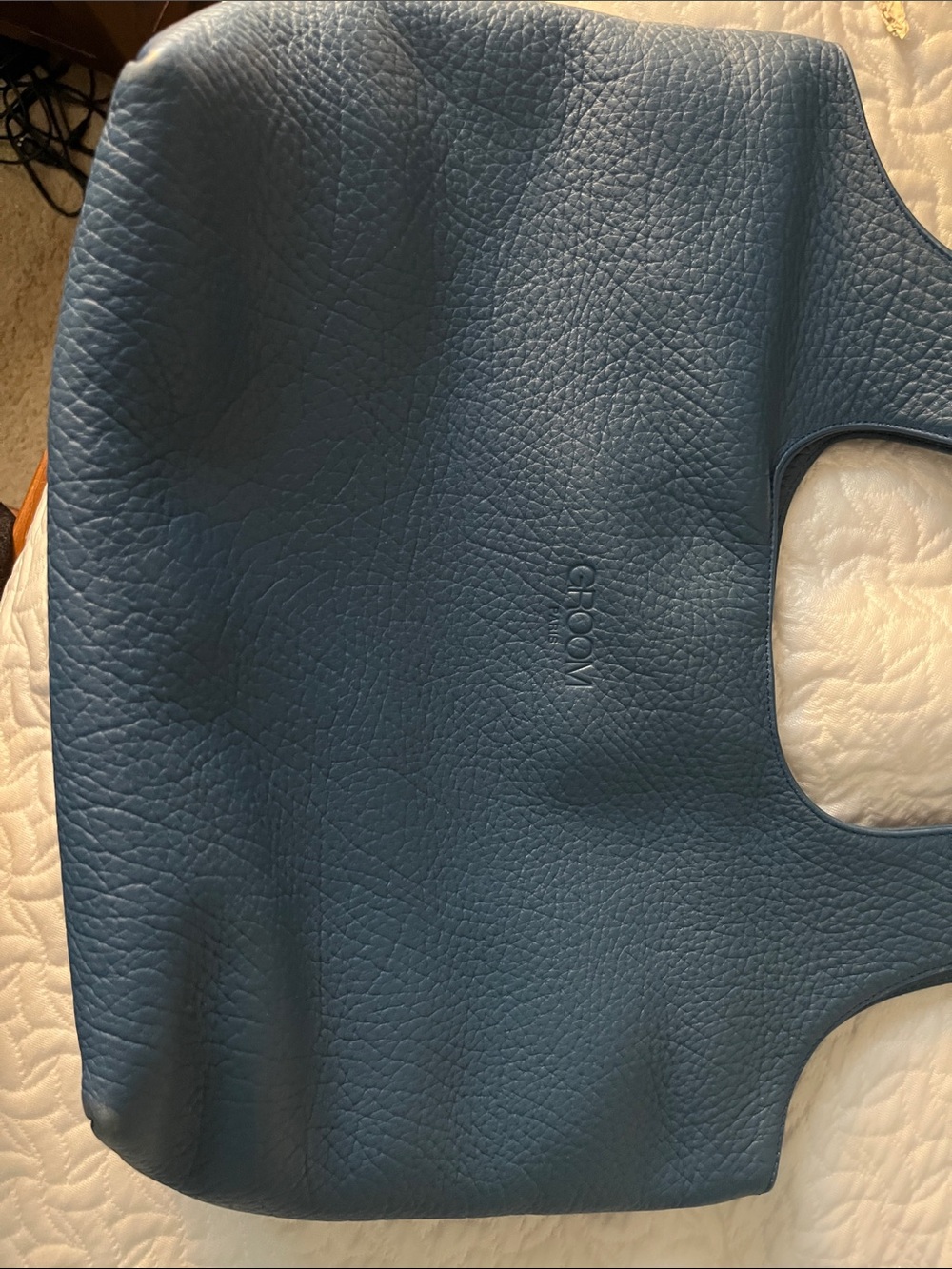 Pebbled Leather Tote shoulder bag in Denim Blue Groom Paris